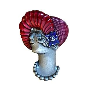 J J Jonette Lady in Red Vintage Brooch